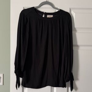 LOFT Elegant Black Blouse with Tie Sleeves